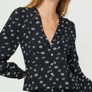 Wilfred New Prairie Blouse, Black with white and yellow daisies, S